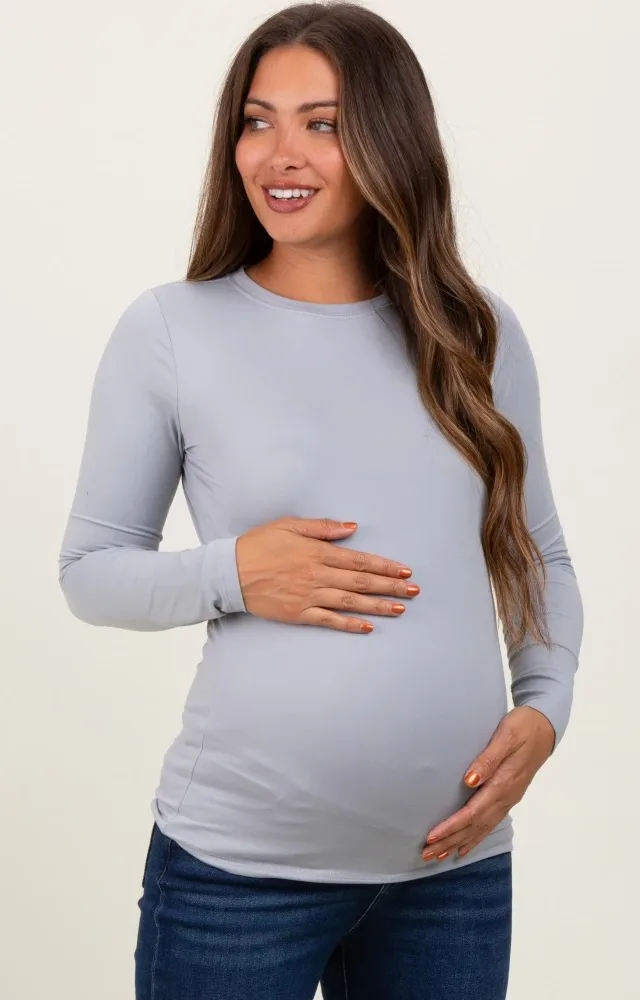 Heather Grey Basic Long Sleeve Maternity Top