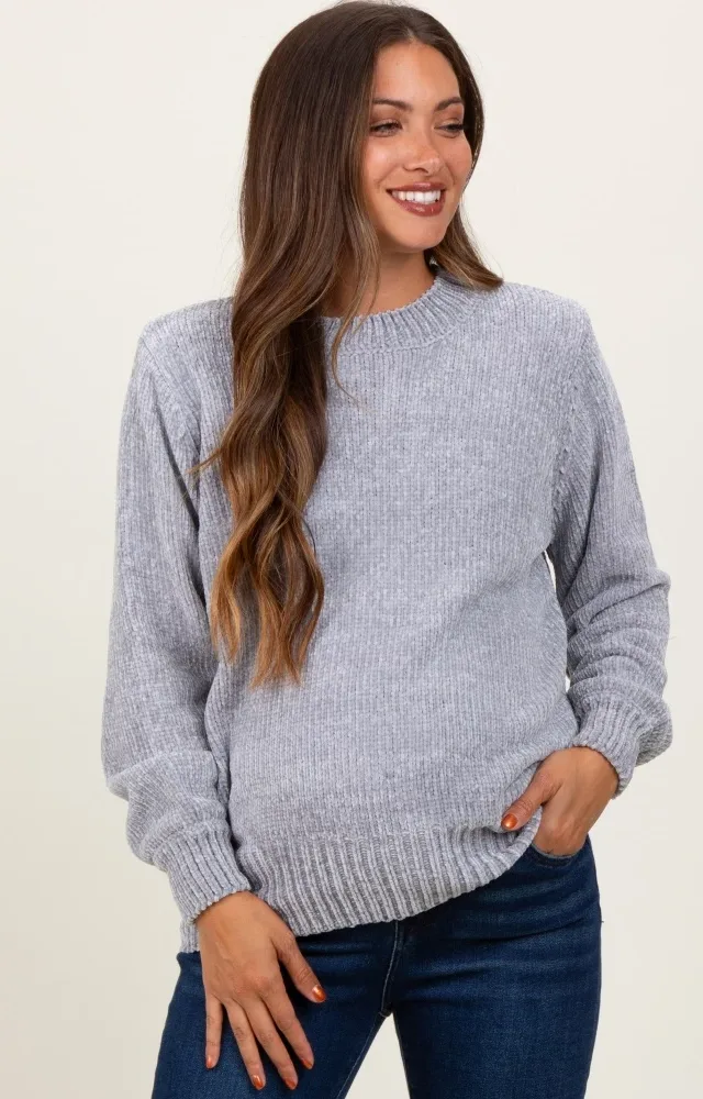 Heather Grey Chenille Knit Maternity Sweater