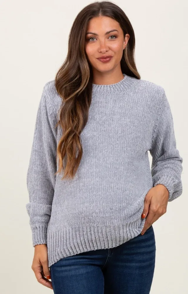 Heather Grey Chenille Knit Maternity Sweater