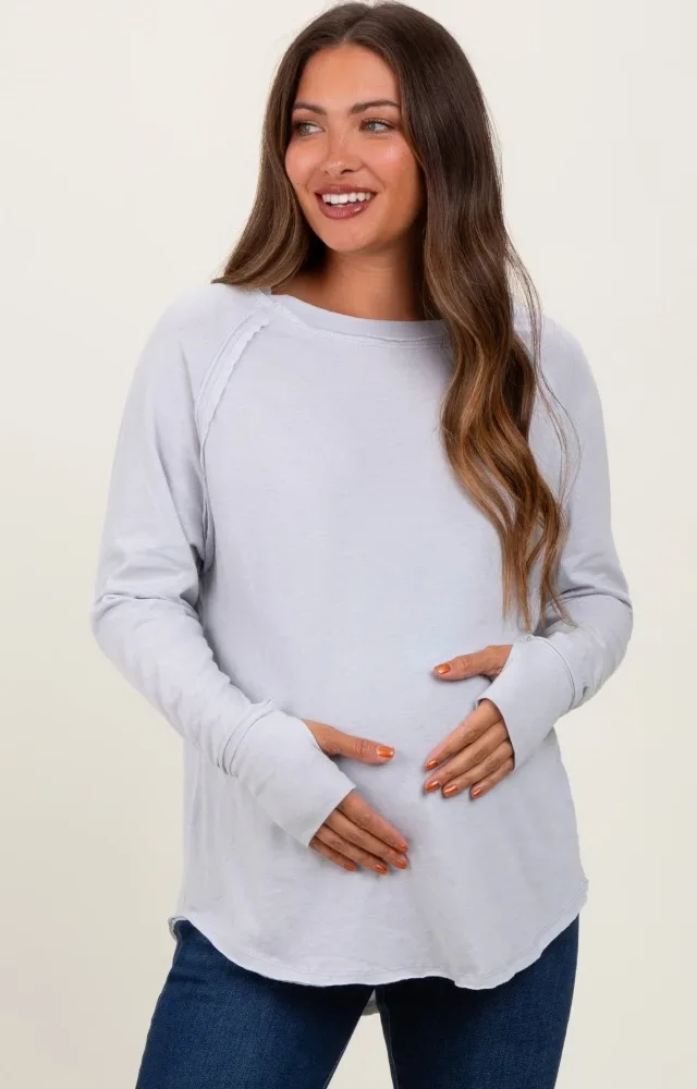 Heather Grey Exposed Seam Long Sleeve Maternity Top