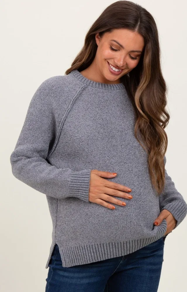 Heather Grey Raglan Knit Maternity Sweater