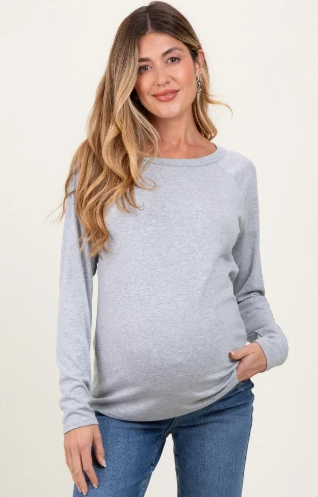 Heather Grey Raglan Long Sleeve Maternity Top