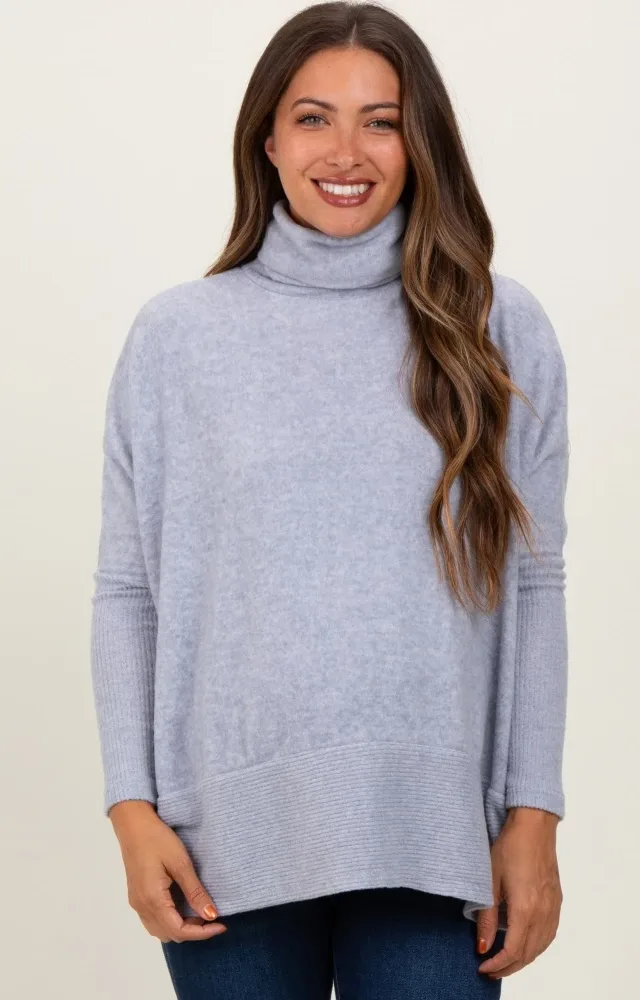 Heather Grey Turtle Neck Brushed Knit Maternity Sweater