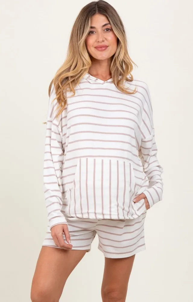 Ivory Cozy Striped Ribbed Two-Piece Maternity Lounge Set