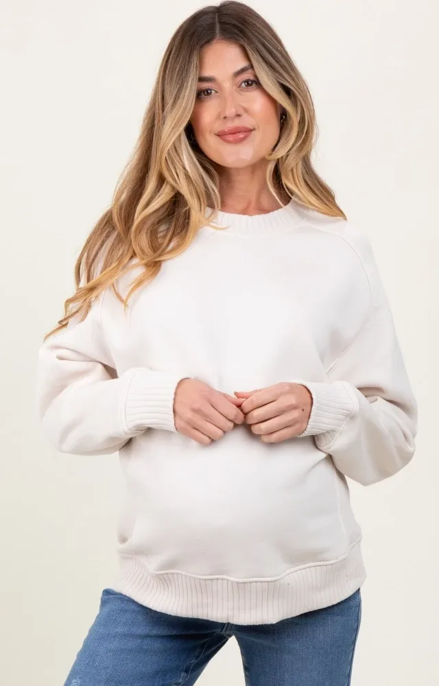 Ivory Pullover Maternity Terry Crewneck