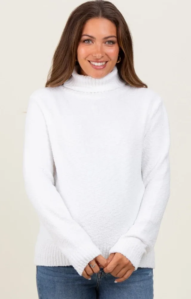 Ivory Turtleneck Chenille Knit Maternity Sweater