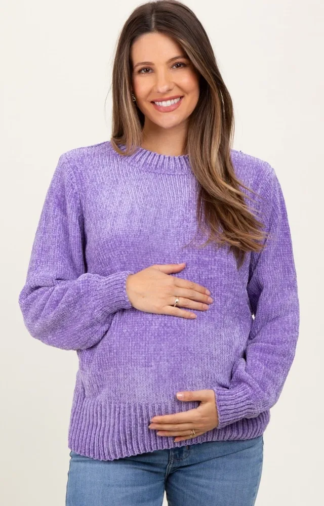 Lavender Chenille Knit Maternity Sweater