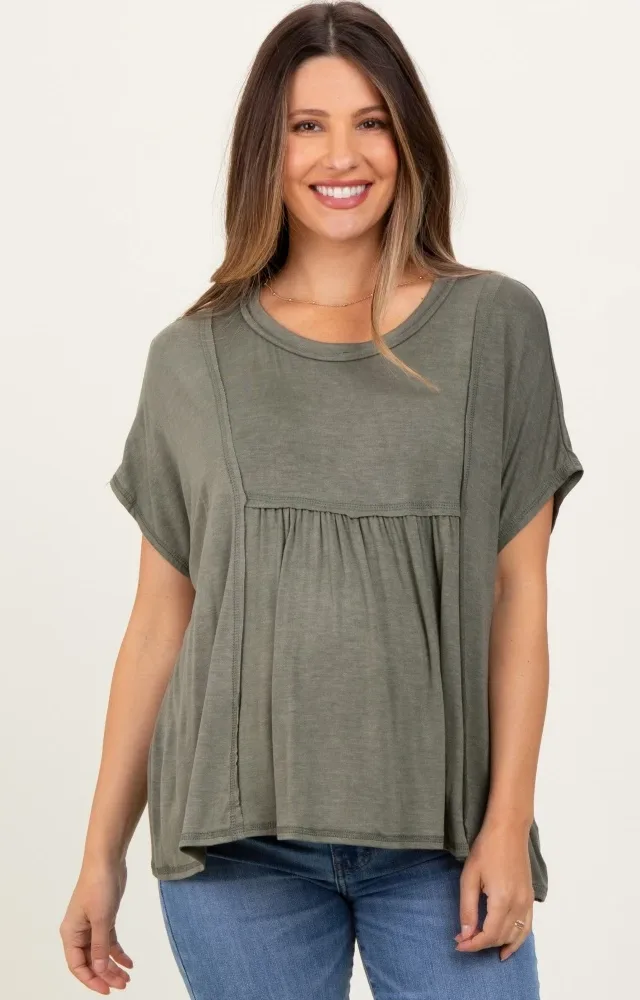 Light Olive Flutter Sleeve Maternity Top