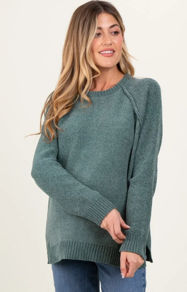 Light Olive Raglan Knit Maternity Sweater