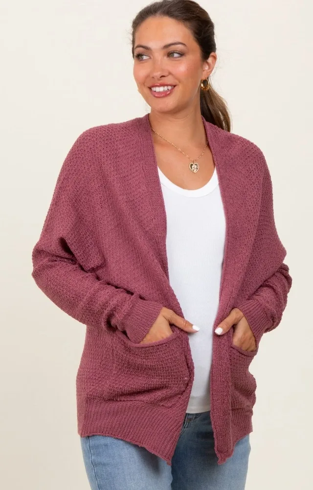 Magenta Pocketed Open Maternity Cardigan