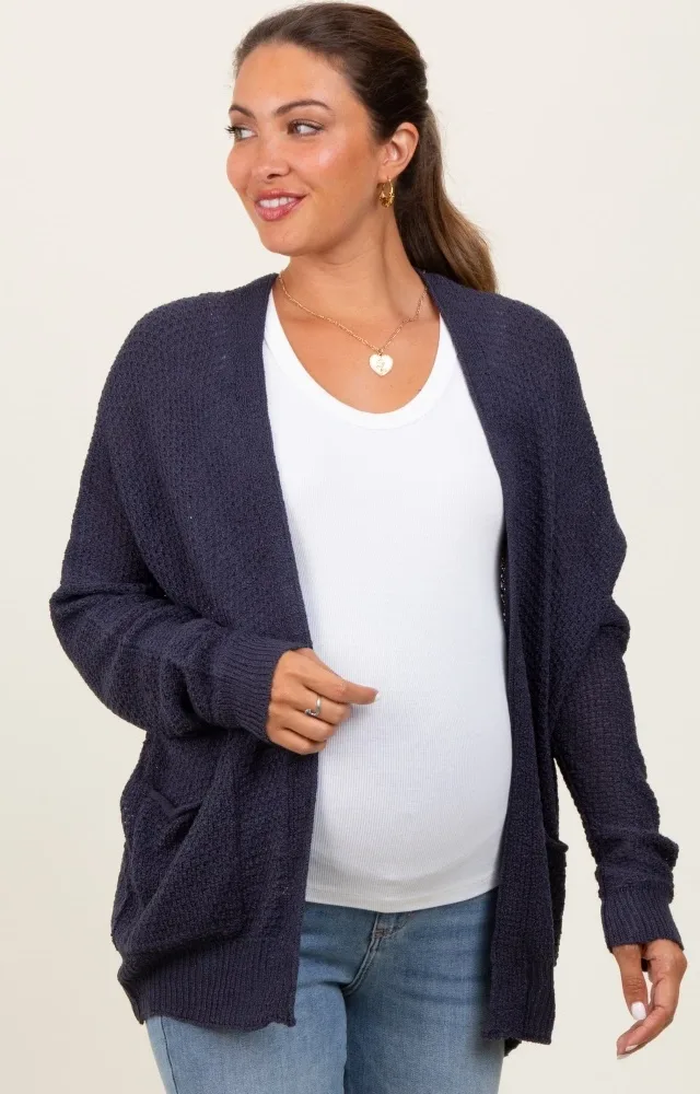 Navy Pocketed Open Maternity Cardigan