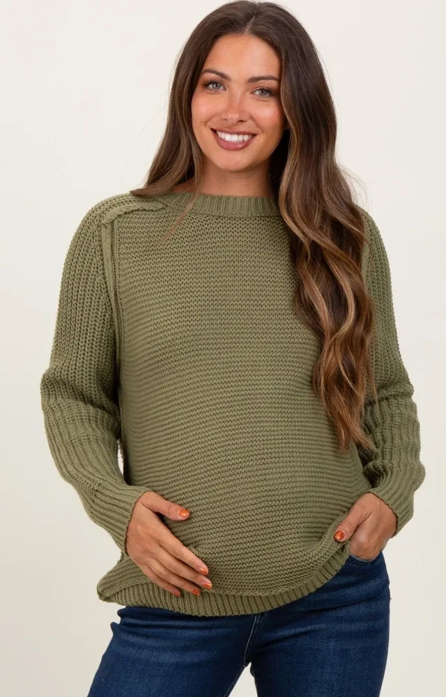 Olive Basic Chunky Knit Maternity Sweater