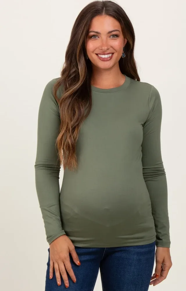 Olive Basic Long Sleeve Maternity Top