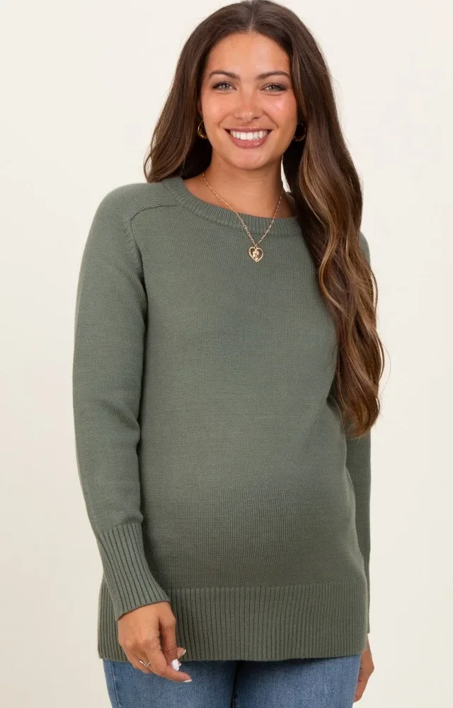 Olive Basic Relaxed Fit Maternity Sweater