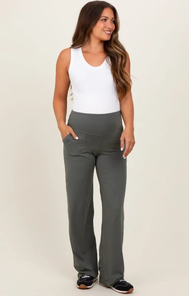 Olive Straight Leg Yoga Maternity Pants