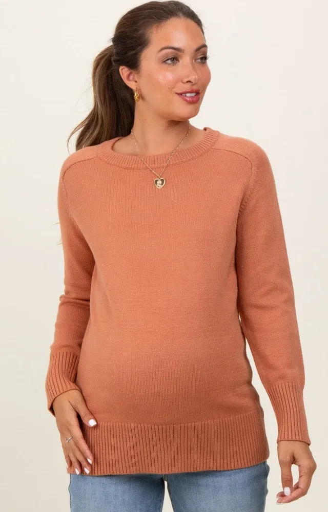 Peach Basic Relaxed Fit Maternity Sweater