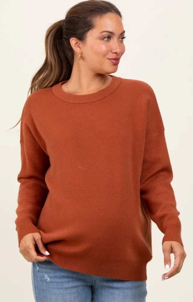 Rust Basic Relaxed Pullover Maternity Sweater