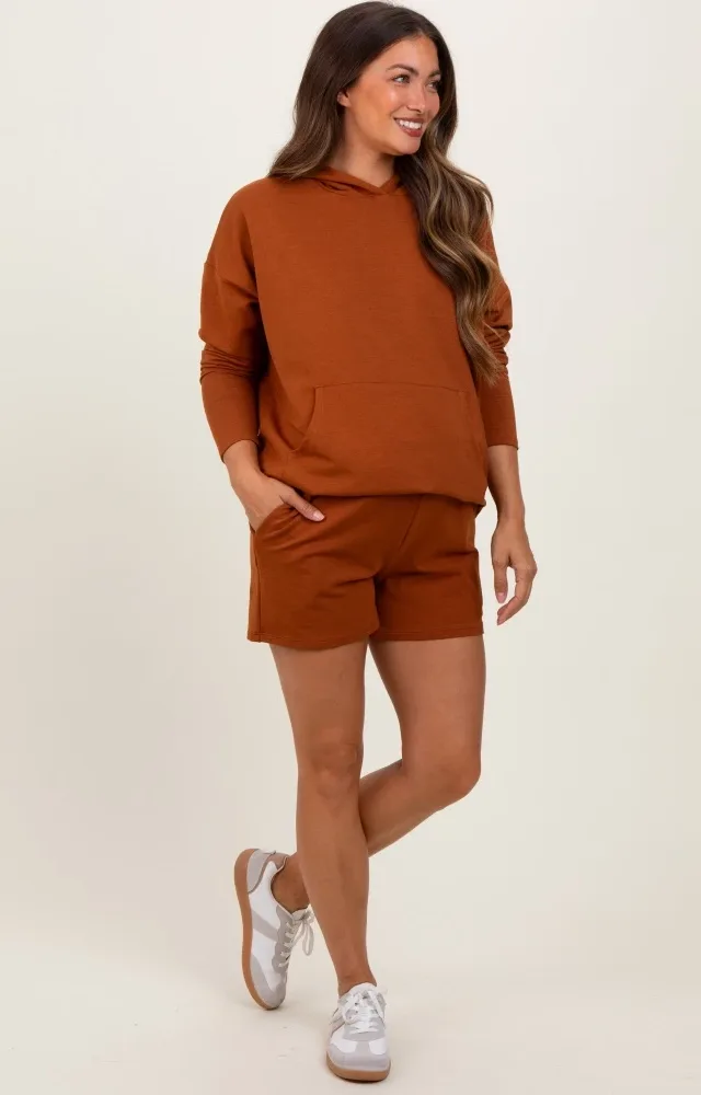 Rust Hoodie Shorts Maternity Set