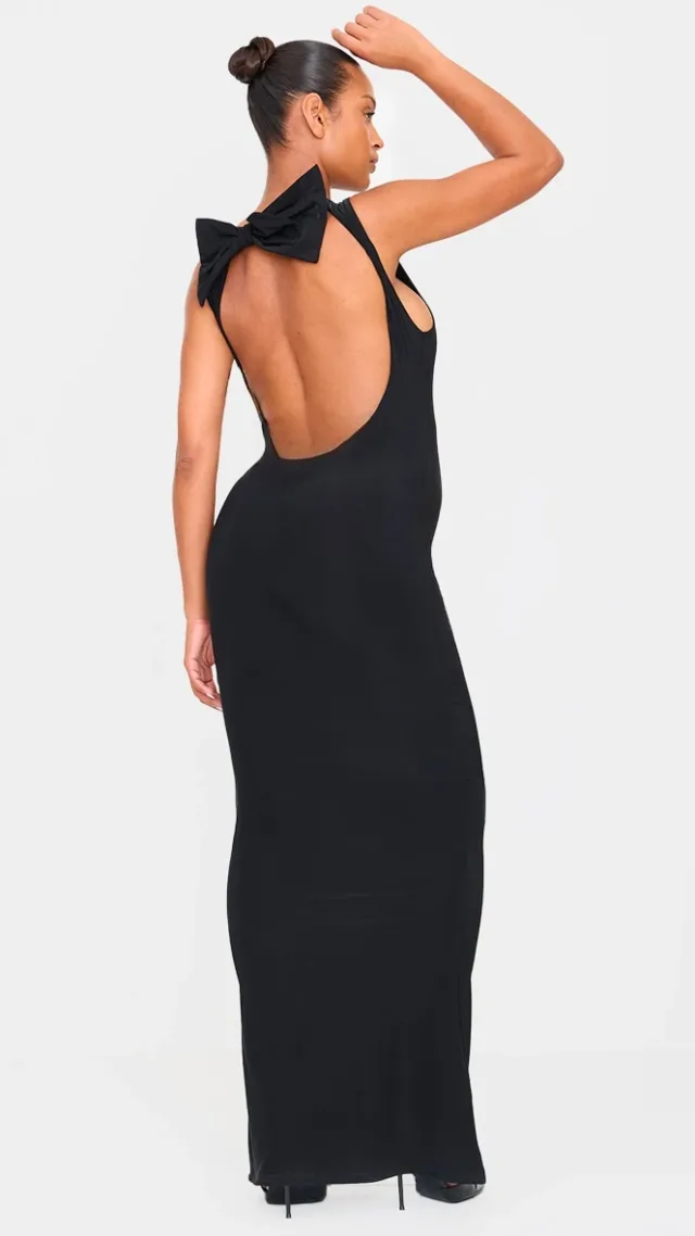 Maternity Black Bow Detail Open Back Maxi Dress