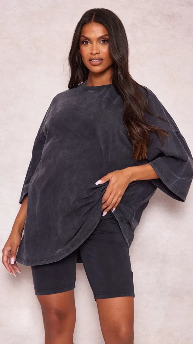 Maternity Charcoal Acid Wash Oversized T-Shirt