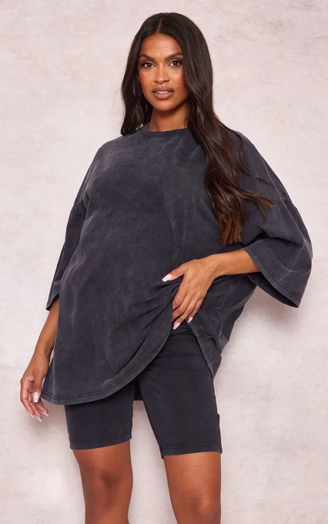 Maternity Charcoal Acid Wash Oversized T-Shirt