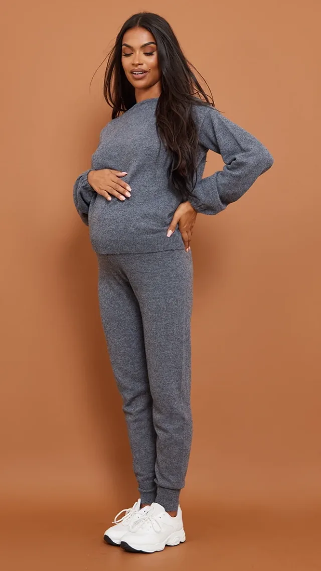 Maternity Dark Grey Knitted Leggings