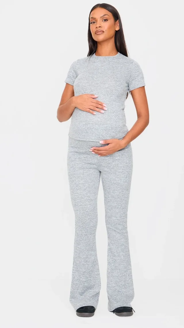 Maternity Grey Marl Brushed Flared Pants