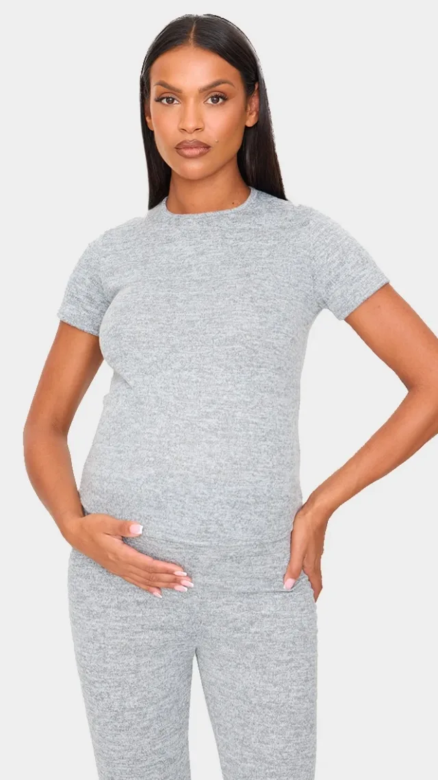 Maternity Grey Marl Brushed Short Sleeve T-Shirt