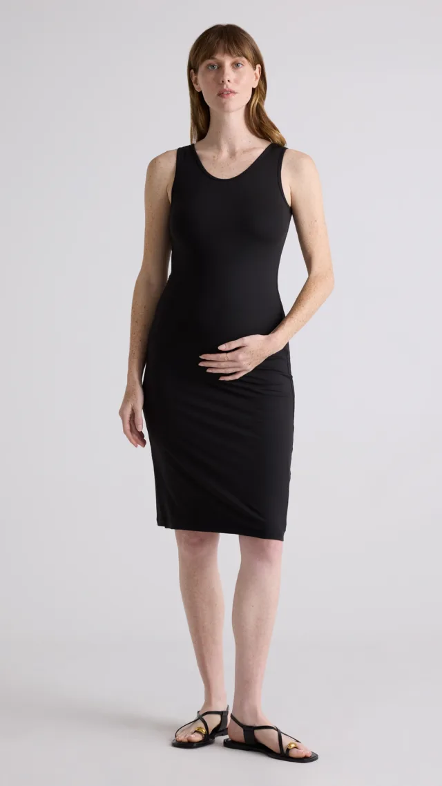 Black Recycled Knit Maternity Tank Midi Dress