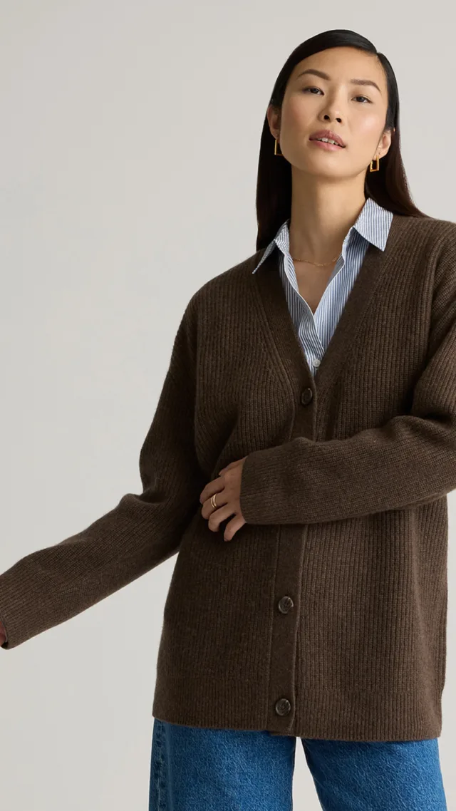 Brown Mongolian Cashmere Oversized Boyfriend Cardigan Sweater