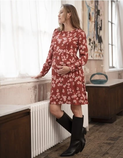 Amber | Rust Floral Maternity & Nursing Dress