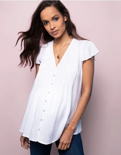 Claudia | White Flutter Sleeve Maternity Blouse