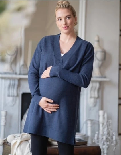 Delora | Knitted Navy Maternity & Nursing Tunic