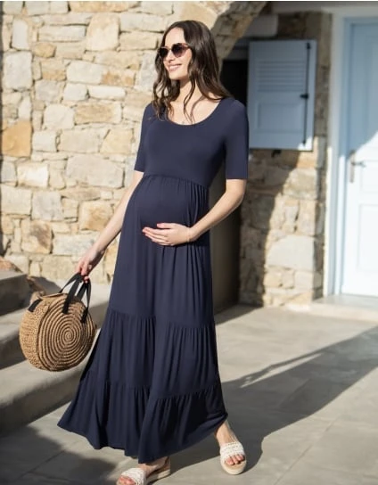 Ester | Navy Blue Jersey Maternity & Nursing Maxi Dress