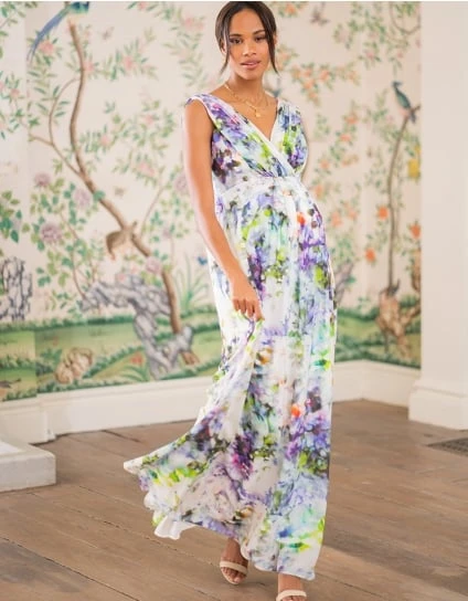 Felicity | Floral Silk Maternity Maxi Dress