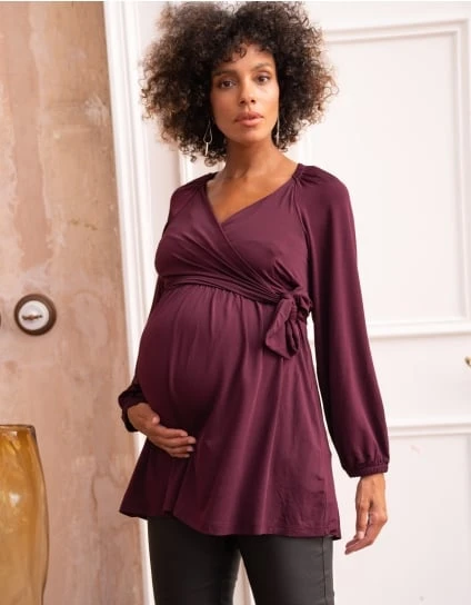 Halston | Plum Mock Wrap Maternity & Nursing Top