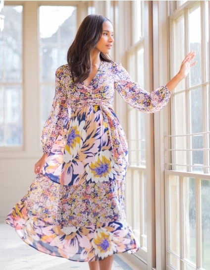 Ione | Boho Floral Maternity & Nursing Midi Dress