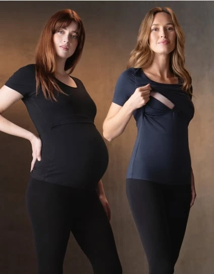 Laina | Twin Pack Maternity & Nursing Long Sleeve Tops – Black & Navy