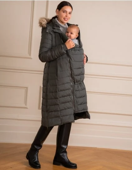 Liz | Long Down Khaki 3 In 1 Maternity & Babywearing Coat