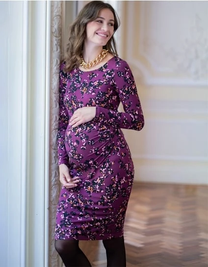 Padme | Purple Print Jersey Bodycon Maternity Dress