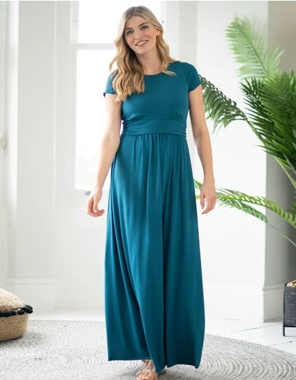 Peachey | Maternity & Nursing Short Sleeve Maxi Dress - Teal