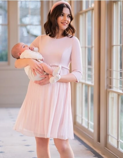 Sophian | Blush Pink Pleated Maternity & Nursing Dress