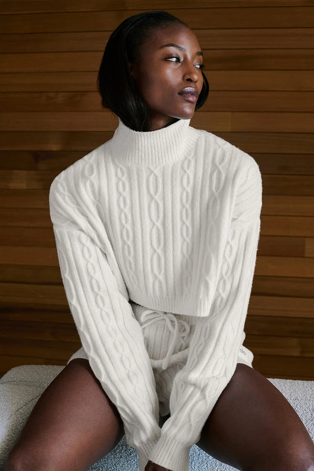 Cable Knit Cropped Winter Bliss Turtleneck Long Sleeve