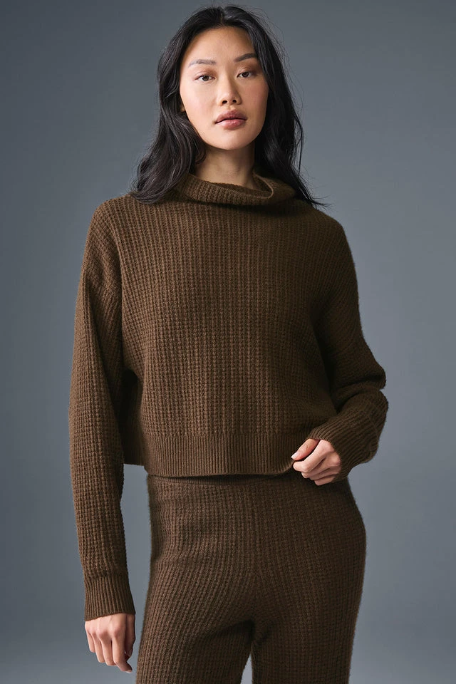 Cashmere Plush Waffle Turtleneck Pullover