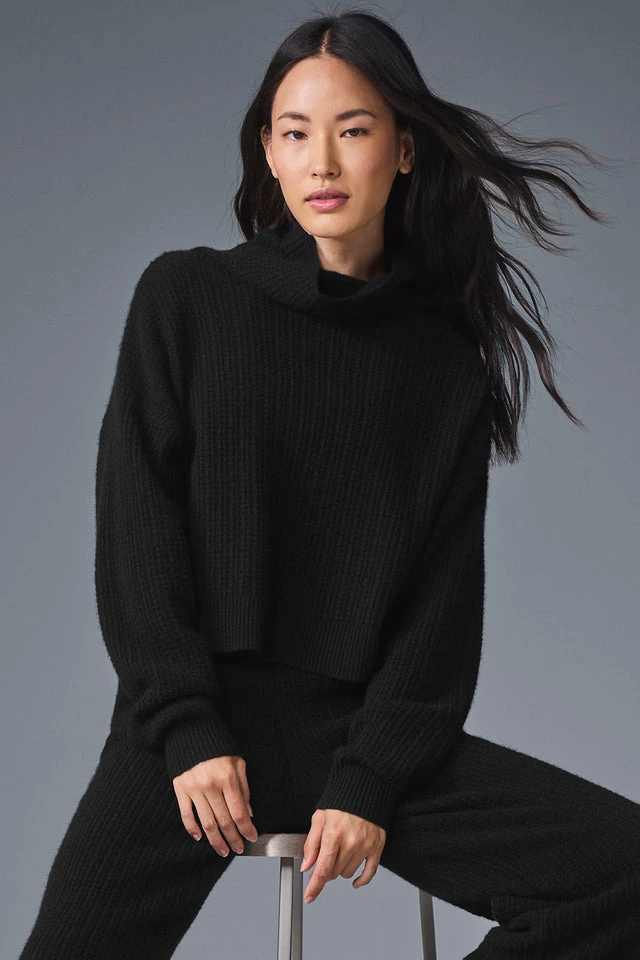 Cashmere Plush Waffle Turtleneck Pullover