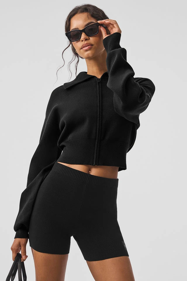 Scholar Knit Cropped Full Zip Jacket