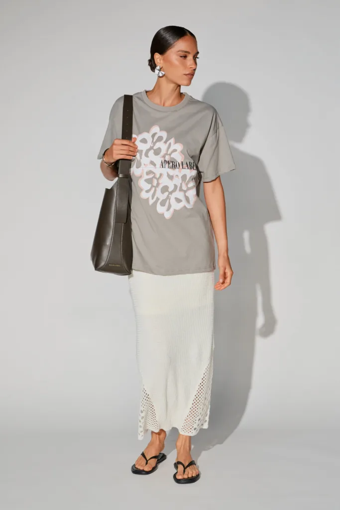 Magique Printed Longline Panel Tee - Seafoam