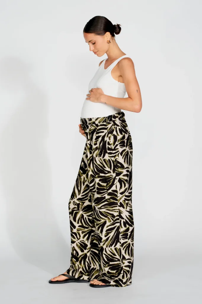 Palma Printed Adjustable Wide Leg Pants - Off-White / Green / Black