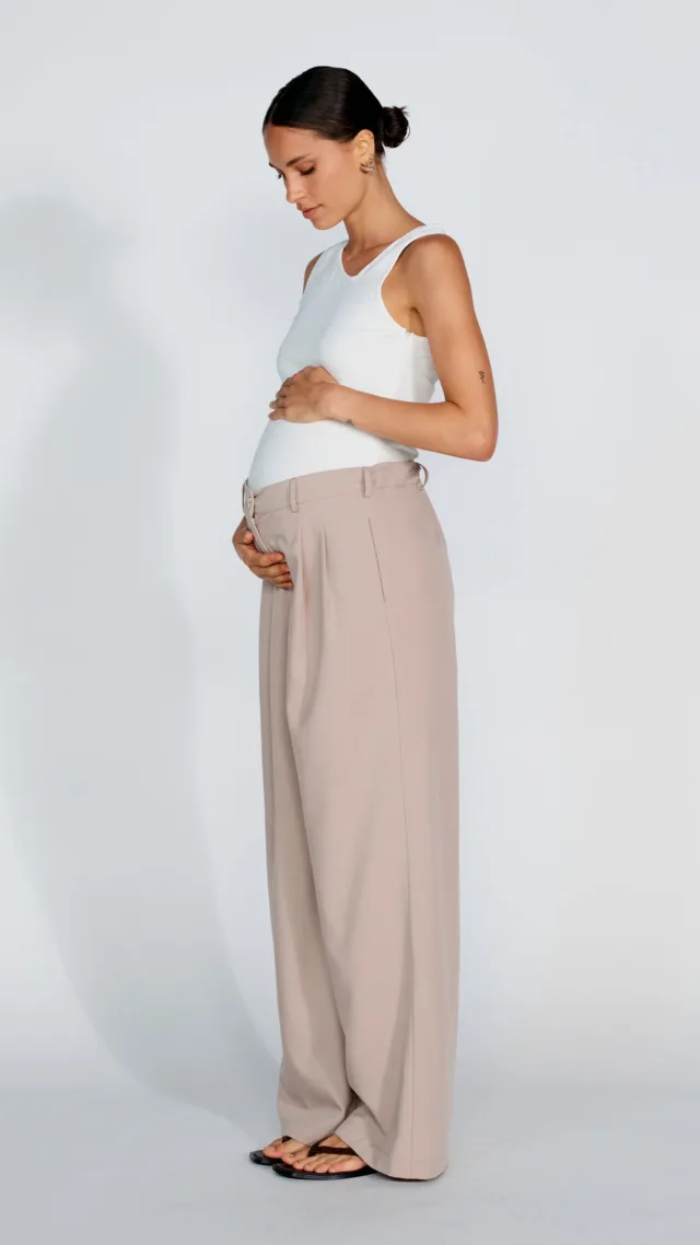 Zadie Adjustable Wide Leg Trouser - Latte