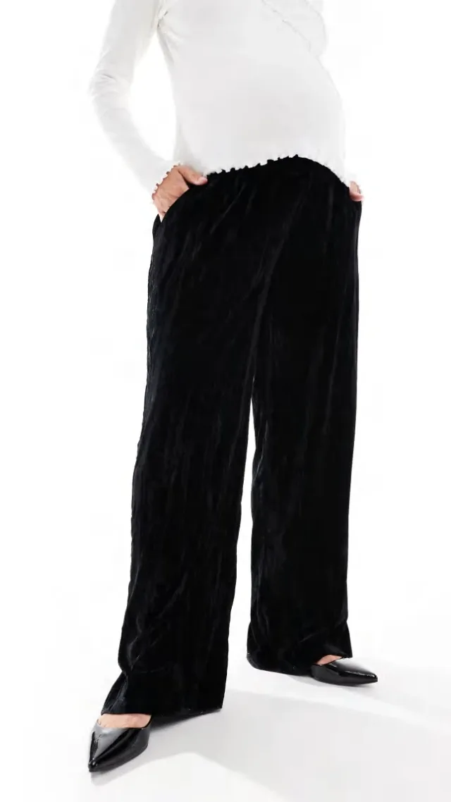 Asos Design Maternity Crinkle Velvet Pull On Pants In Black